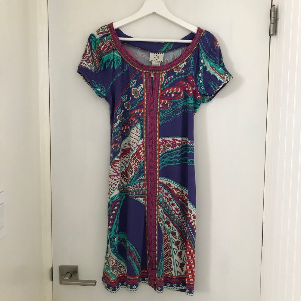 ICE Size 6 Short Sleeve  Multi Colored Midi Dress
